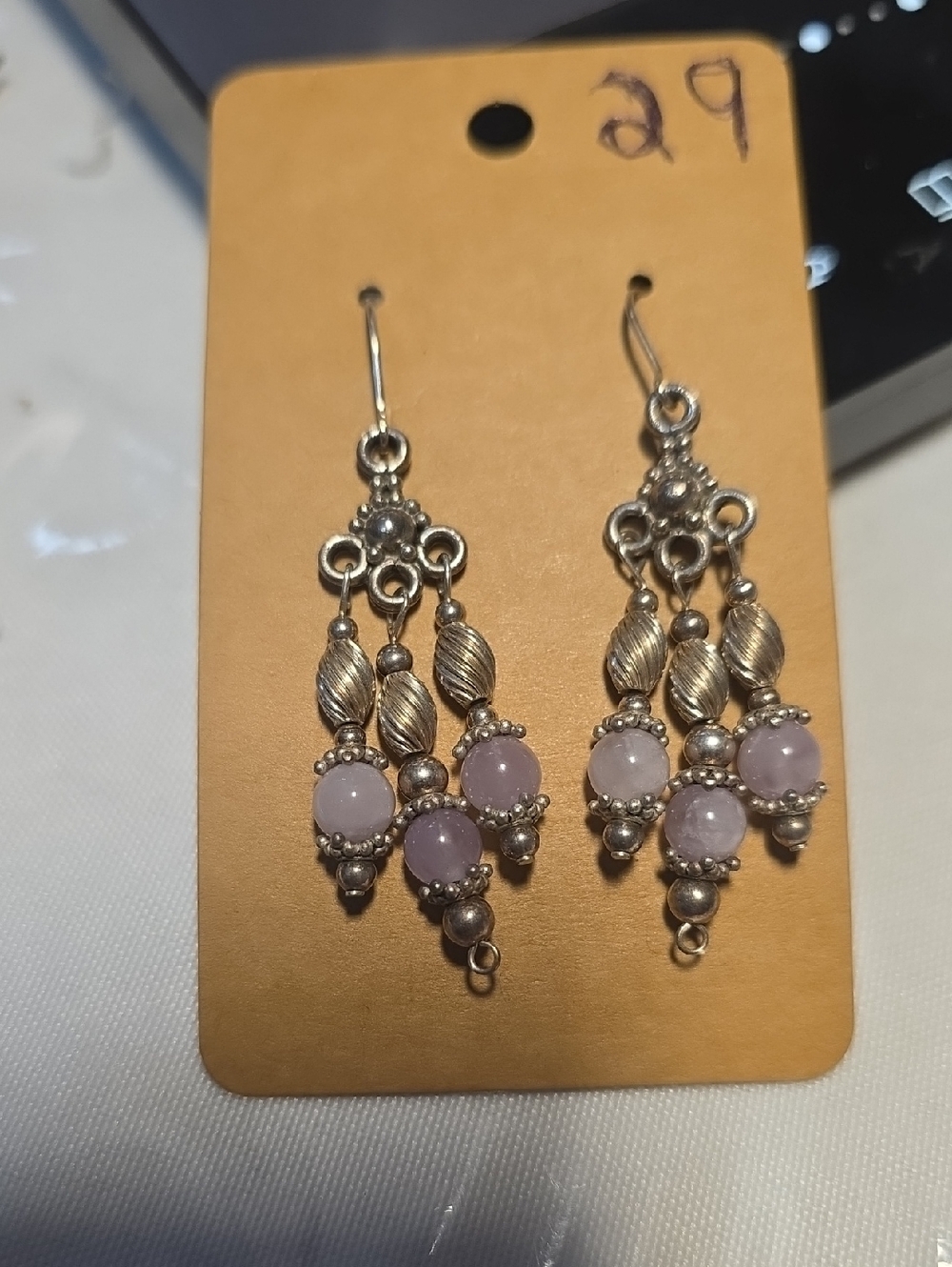 # 29 Antique Silver Drop Earrings with Lavender  Amethyst Gem Accents